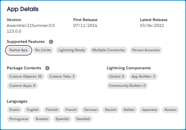 To determine whether an event management app is Salesforce-native, check for the Native App tag.