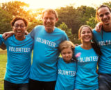 Voluteer group of people for charity donation in the park