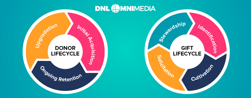 This graphic depicts the donor and gift lifecycles.