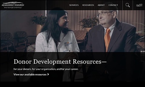 This is a screenshot of the Advancement Resources website.