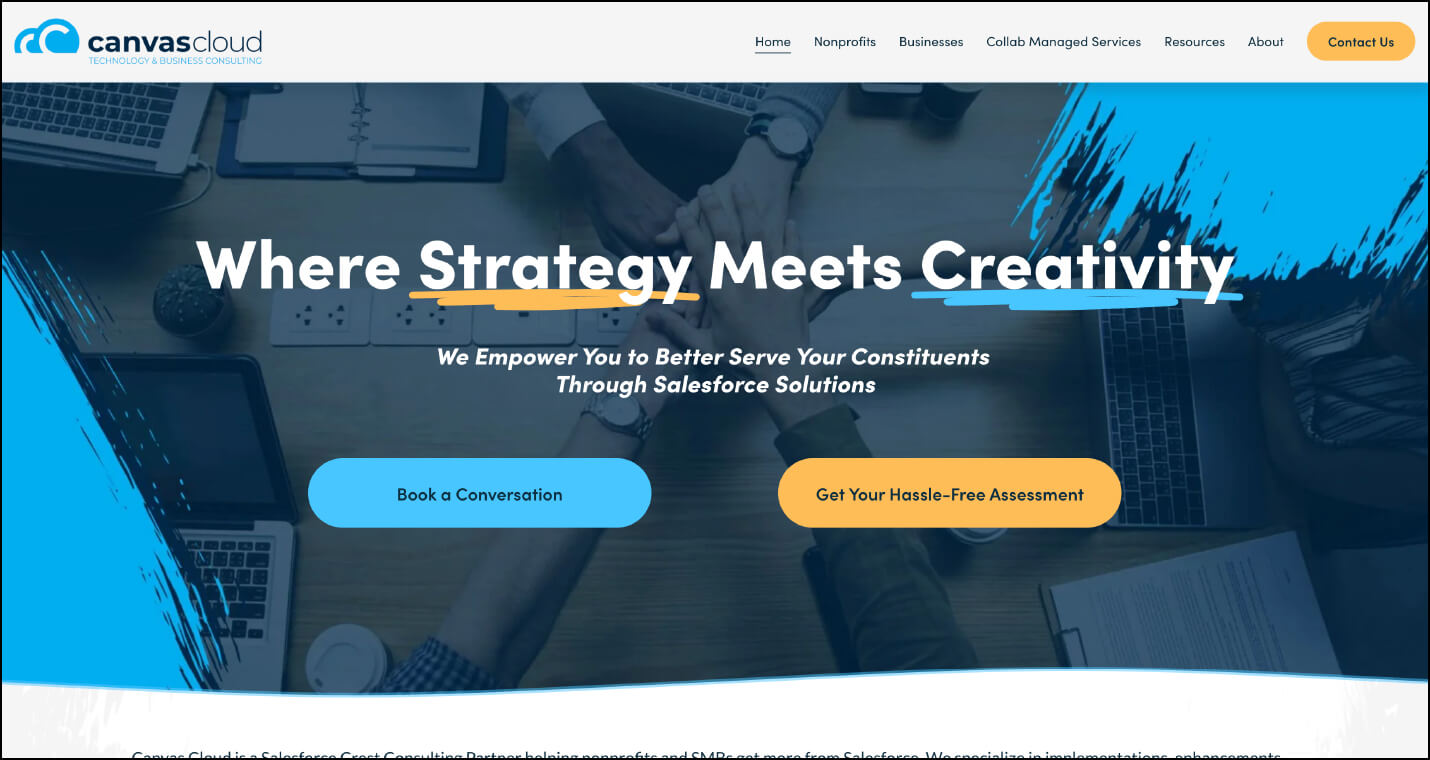 Screenshot of Canvas Cloud’s homepage
