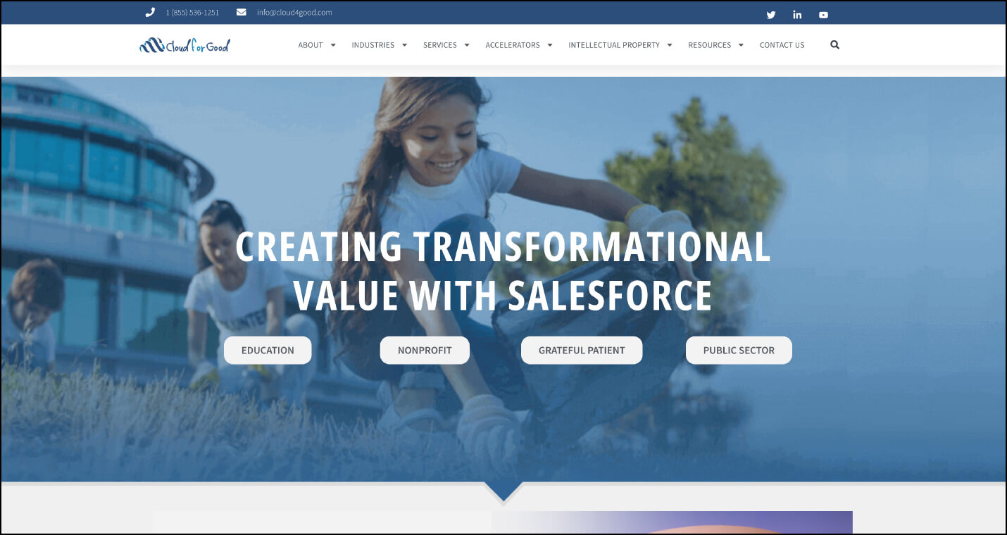 Screenshot of Cloud for Good’s homepage