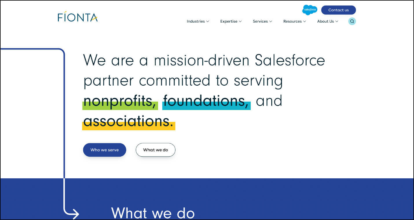 Screenshot of Fíonta’s homepage