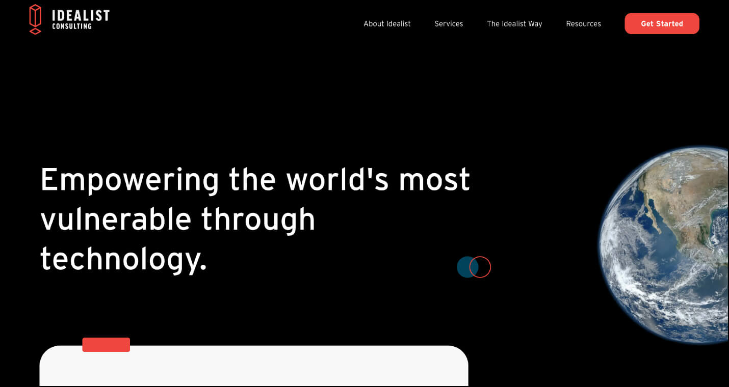 Screenshot of Idealist Consulting’s homepage