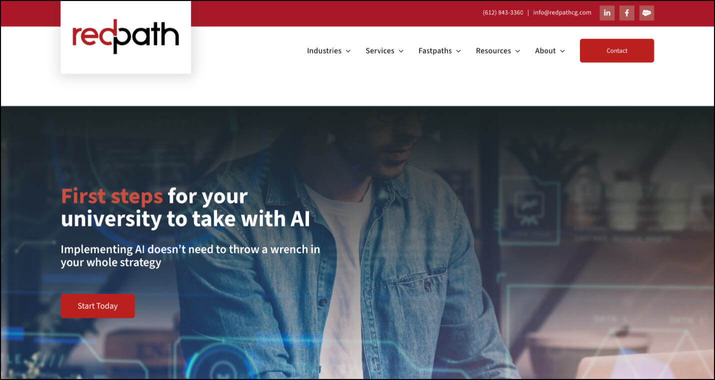 Screenshot of Redpath’s homepage