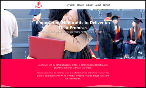 The homepage for BWF, a top nonprofit consulting firm