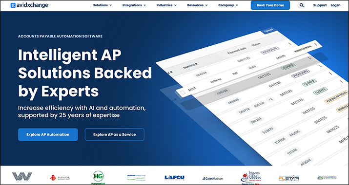 Screenshot of AvidXchange’s homepage