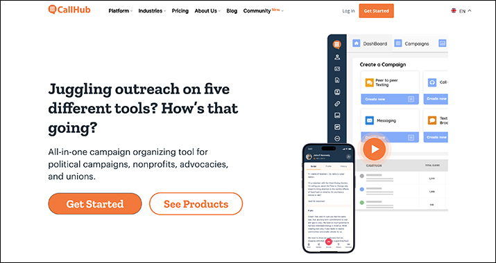 Screenshot of Callhub’s homepage