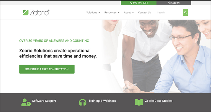 Screenshot of Zobrio’s homepage