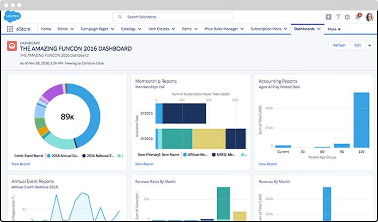 Fonteva Events features a user-friendly events dashboard to give you an all-in-one view of your events.