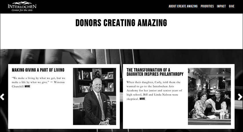 ICA focuses on their donors and spotlights their contributions, a smart strategy used by many top nonprofit websites.