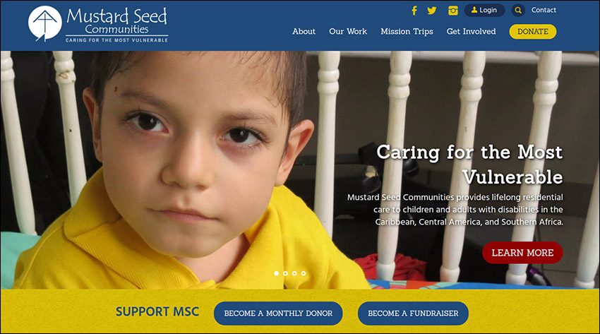 The Mustard Seed nonprofit website puts the communities they serve front and center on their homepage.