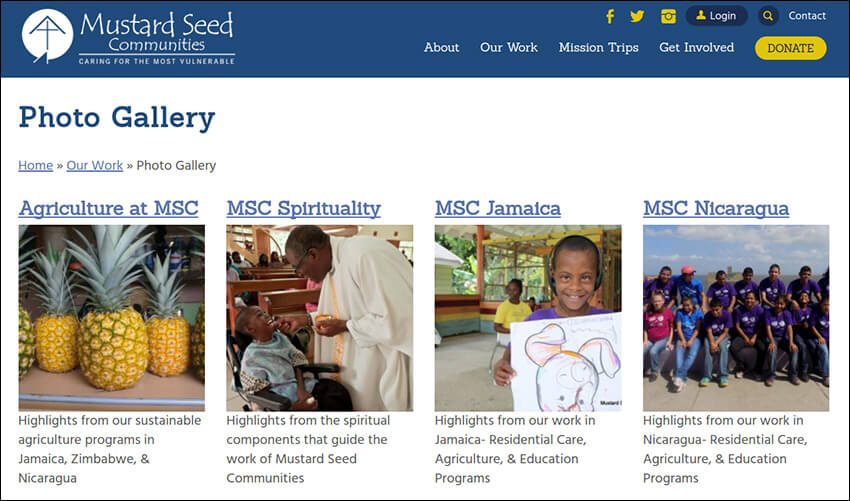 Mustard Seed Communities' online photo gallery is one of the highlights of their nonprofit site.