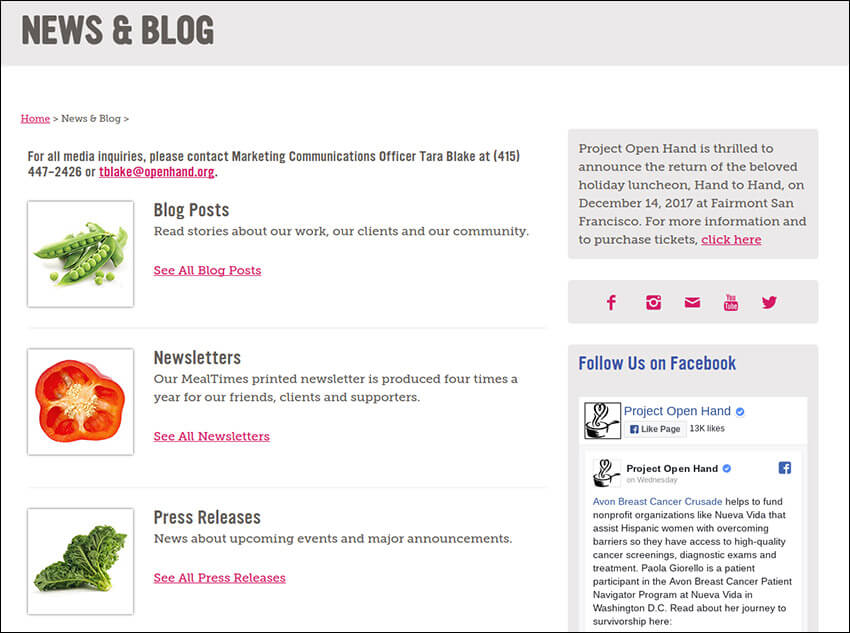 The organization and creativity on Project Open Hand's blog makes their top nonprofit website stand out.